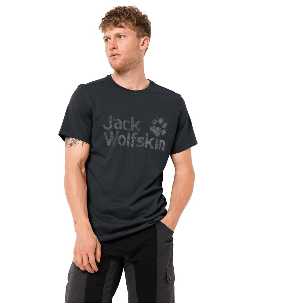 Jack Wolfskin BRAND LOGO Férfi Póló Fekete - AZHGYF-398